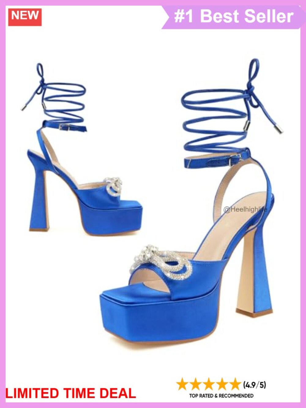 Platform Chunky Heeled Sandals Lace Up Strappy High Heels Satin